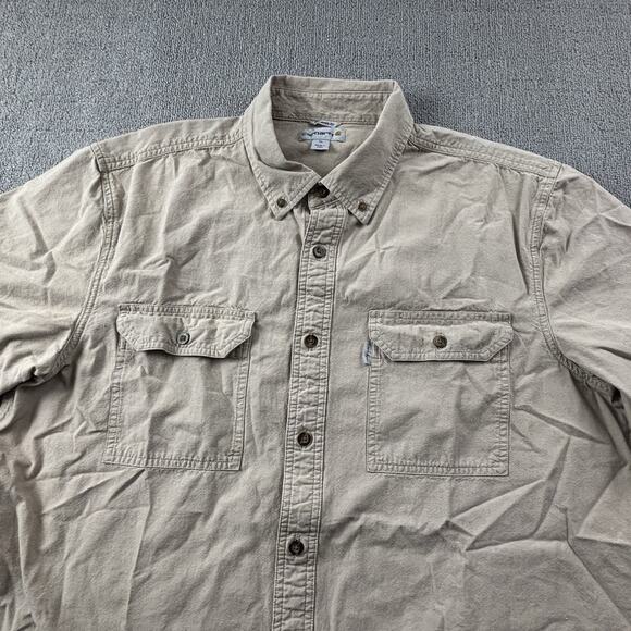 Carhartt Shirt Adult Extra Large Tan Brown Button Up Short Sleeve Workwear Men's - Picture 3 of 16